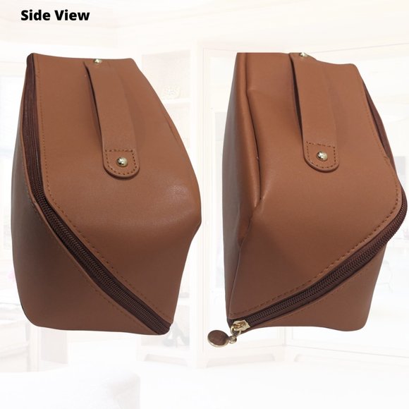 Large Capacity Toiletry & Makeup Bag - Waterproof PU Leather - Brown - Picture 4 of 7